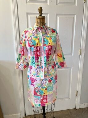 Vibrant Floral Patchwork print Two-Piece Skirt Set